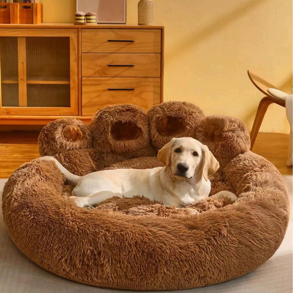 Giant Bear Paw Pet Bed — Ultra-Soft Shaggy Plush Donut Bed for Dogs & Cats PT bed001