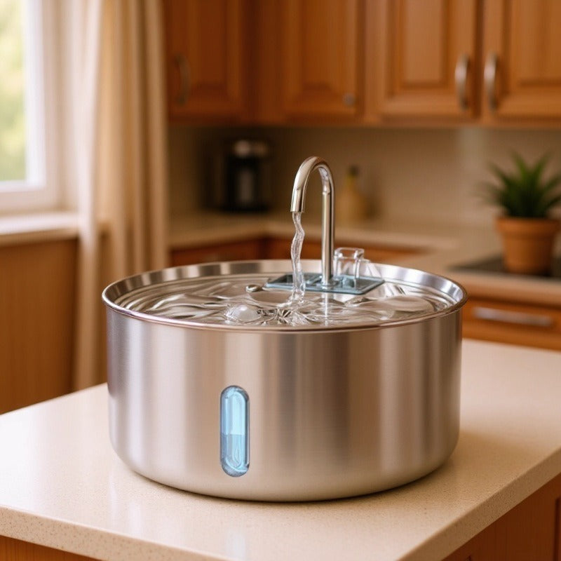 PKP WF 09 — Stainless Steel Pet Water Fountain with 180° Adjustable Faucet Spout &amp; LED Indicator