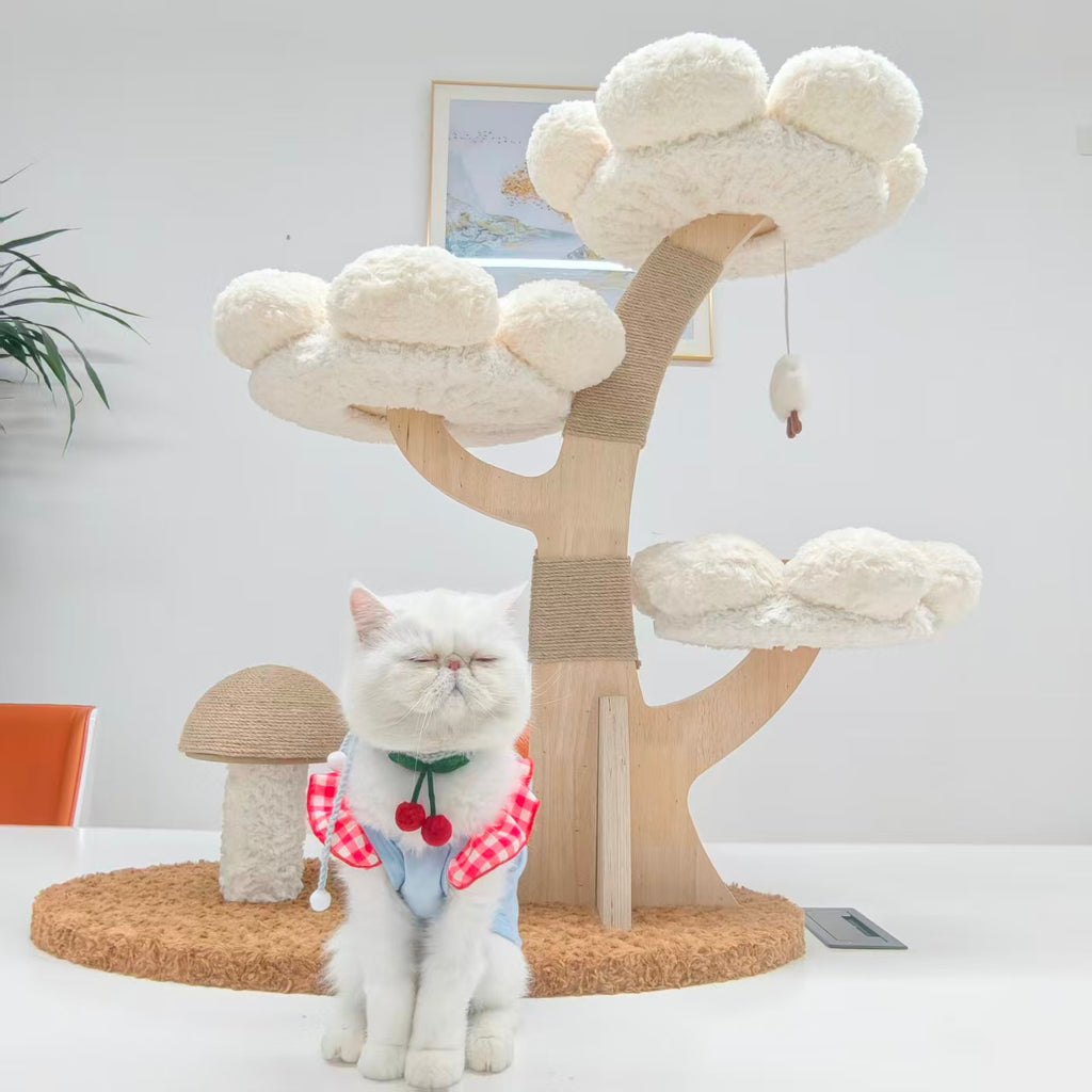 Cloud Dream Cat Tree 02 — Multi-Level Climbing Tower with Fluffy Perches & Scratch Post