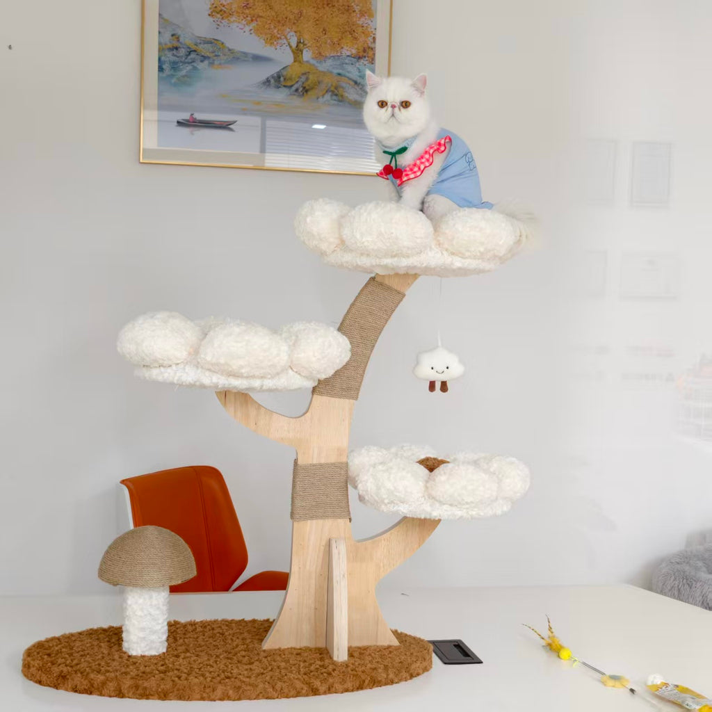 Cloud Dream Cat Tree 02 — Multi-Level Climbing Tower with Fluffy Perches & Scratch Post