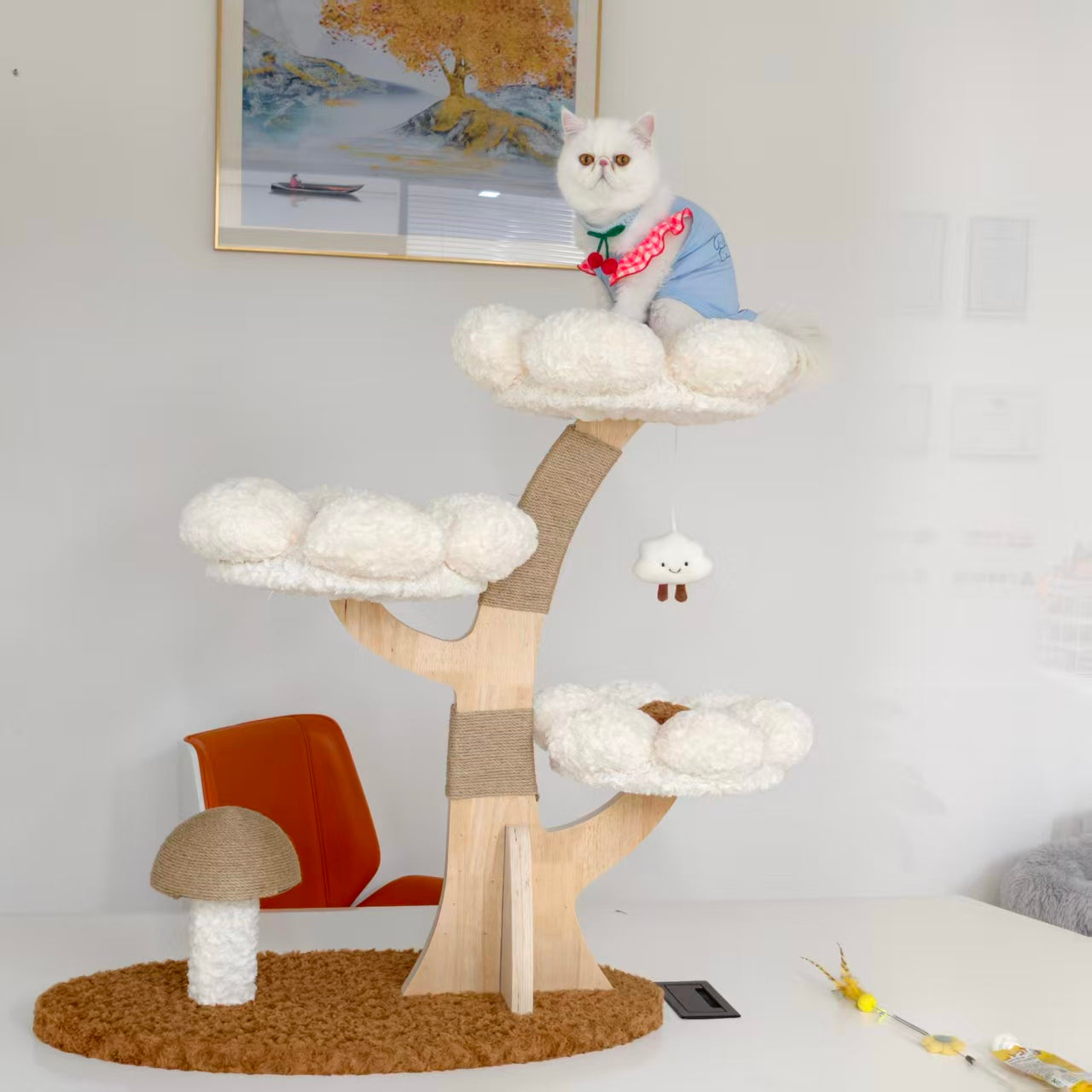 Cloud Dream Cat Tree 02 — Multi-Level Climbing Tower with Fluffy Perches & Scratch Post