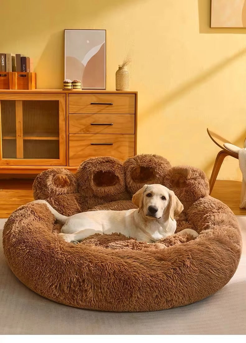 Giant Bear Paw Pet Bed — Ultra-Soft Shaggy Plush Donut Bed for Dogs & Cats PT bed001