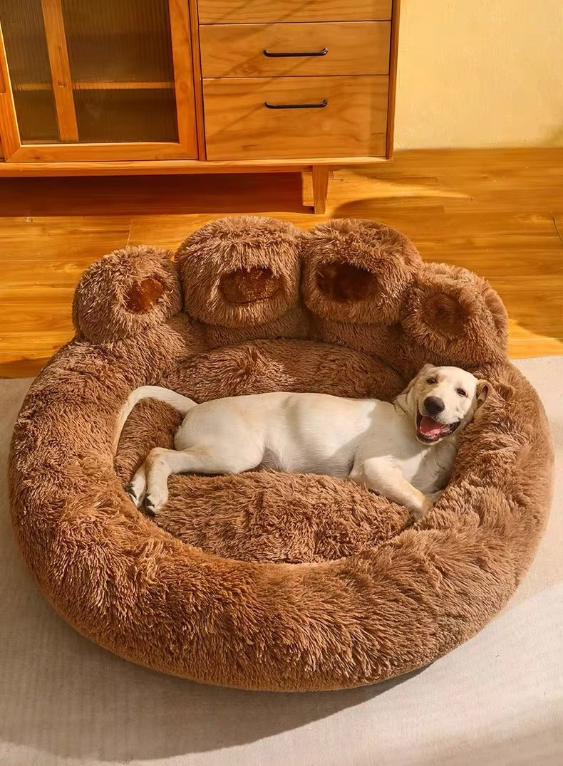 Giant Bear Paw Pet Bed — Ultra-Soft Shaggy Plush Donut Bed for Dogs & Cats PT bed001