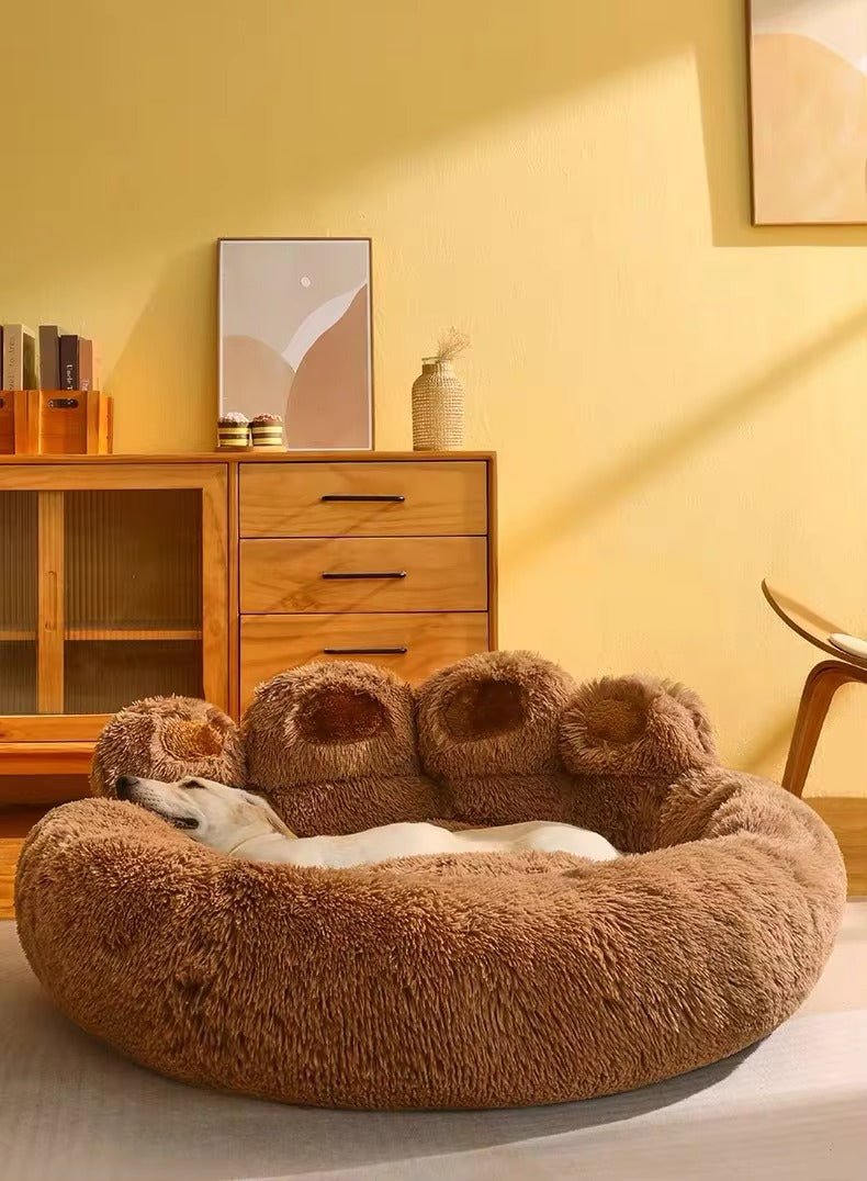 Giant Bear Paw Pet Bed — Ultra-Soft Shaggy Plush Donut Bed for Dogs & Cats PT bed001