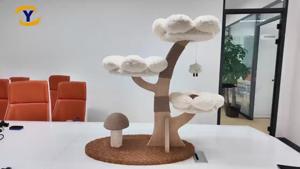 Cloud Dream Cat Tree 02 — Multi-Level Climbing Tower with Fluffy Perches & Scratch Post